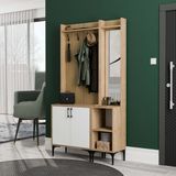 Mezza Set 5002-5042 Royal Sağ Aynalı 2 Kapaklı 4 Askılı 2 Raflı Portmanto Sepet-Yunus-Beyaz - Meşe Beyaz
