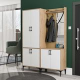 Mezza Set 5032-5012 Royal Sağ Aynalı 6 Kapaklı 7 Askılı Portmanto Sepet-Yunus-Beyaz - Meşe Beyaz