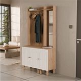 Mezza Set 5072-5088 Rapsody Sağ Aynalı 3 Kapaklı (Membran) 4 Askılı Bohem Portmanto Sepet-Beyaz - Meşe Beyaz