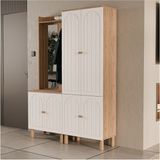 Mezza Set 5080-5084 Rapsody Sol Aynalı 6 Kapaklı (Membran) 7 Askılı Bohem Portmanto Sepet-Beyaz - Meşe Beyaz