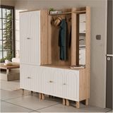 Mezza Set 5084-5072-5088 Rapsody Sağ Aynalı 7 Kapaklı (Membran) 9 Askılı Bohem Portmanto Sepet-Beyaz - Meşe Beyaz