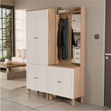 Mezza Set 5084-5076 Rapsody Sağ Aynalı 6 Kapaklı (Membran) 7 Askılı Bohem Portmanto Sepet-Beyaz - Meşe Beyaz