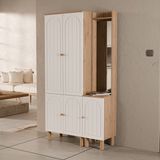 Mezza Set 5084-5088 Rapsody Sağ Aynalı 5 Kapaklı (Membran) 5 Askılı Bohem Portmanto Sepet-Beyaz - Meşe Beyaz