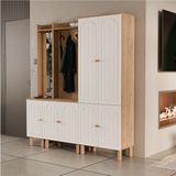 Mezza Set 5089-5072-5084 Rapsody Sol Aynalı 7 Kapaklı (Membran) 9 Askılı Bohem Portmanto Sepet-Beyaz - Meşe Beyaz