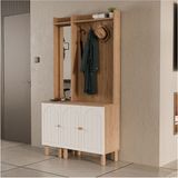 Mezza Set 5089-5072 Rapsody Sol Aynalı 3 Kapaklı (Membran) 4 Askılı Bohem Portmanto Sepet-Beyaz - Meşe Beyaz