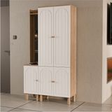 Mezza Set 5089-5084 Rapsody Sol Aynalı 5 Kapaklı (Membran) 5 Askılı Bohem Portmanto Sepet-Beyaz - Meşe Beyaz