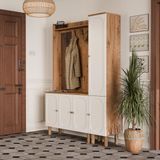 Mezza Set 5090-5093 Roma Sol Aynalı 5 Kapaklı (Membran) 4 Askılı Raflı Bohem Portmanto Atlantik Çam-Beyaz - Meşe - Beyaz
