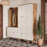 Mezza Set 5090-5094-5093 Roma Sol Aynalı 9 Kapaklı (Membran) 9 Askılı Raflı Bohem Portmanto Atlantik Çam - Meşe Beyaz