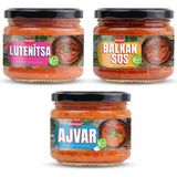 Mezzet Balkan Lezzet Paketi (3X300G) - Geleneksel Ajvar, Gurme Lutenitsa ve Balkan Sosu Seti Vegan Koruyucusuz - 900 gr