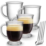Mfacoy Cam Kahve Kupaları 4'lü Set, Şeffaf Büyük Kahve Kupası 15oz Sıcak İçecekler için Kulplu, Çay için Şeffaf Kupalar, Cappuccino, Latte, Espresso Kahve, Meyve Suyu, Cam Kahve Fincanları