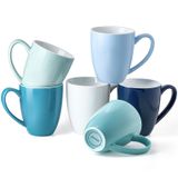 Mfacoy Porselen Kahve Kupaları 6'lı Set, 12oz Kulplu Kahve Fincanları, Latte, Sıcak Çay, Kapuçino, Mocha, Kakao için Seramik Çay Kupaları, Mavi Çeşitli Renkler Kupa Hediye Seti, Bulaşık Makinesi ve