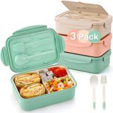 Mfacoy Yetişkinler/Çocuklar için 3 Paket Bento Kutu, 1100 ML Kaşık ve Çatallı Bento Beslenme Kutusu, Yemek Kutusu Konteynerleri, Dışarıda Yemek için Bento Kutusu, İş, Piknik, BPA İçermez, Mikrodalga
