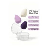 MFK COSMETİC Kalp Kutulu 3'lü Profesyonel Makyaj Süngeri- Lila Tonları