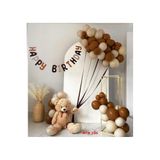 MFM Happy Birthday Bej Krem-Kahverengi Balon Seti