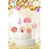 MFM Happy Birthday Temalı Pasta Üstü Süs Pembe 6 Adet