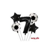 MFM Parti 7 Yaş Rakam Siyah Yuvarlak Futbol Taraftar Folyo Balon Doğum Günü Seti