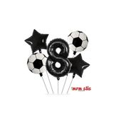 MFM Parti 8 Yaş Rakam Siyah Yuvarlak Futbol Taraftar Folyo Balon Doğum Günü Seti