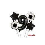 MFM Parti 9 Yaş Rakam Siyah Yuvarlak Futbol Taraftar Folyo Balon Doğum Günü Seti