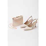 MFT AYAKKABI Kadın Taş İşlemeli İnce Topuklu Gece Ayakkabısı ve Çanta Takımı Altın