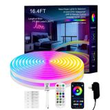 MFWW Neon Halat Işıkları, 16,4 ft IC+RGB LED Şerit Işıklar, Uygulama + Uzaktan Kumanda, Su Geçirmez IP67, Müzik Senkronizasyonu, Renk Değişimi, Esnek Neon Işık