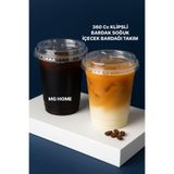MG HOME 100 Adet 360 bb Cc Kapaklı Plastik Bardak Klipsli Limonata Soğuk Kahve Kapaklı Bardak Pet Milkshake