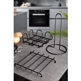 MG HOME 3'lü Siyah Sorelis Nihale Peçetelik Havluluk Seti Siyah Rengi Paslanmaz Çelik Mutfak Servis Sunum
