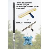 MG HOME 4 LÜ SET-35 Cm Cam Temizleme Seti – 4 MT Teleskopik Uzayan Saplı Cam Sileceği, Mikrofiber Bez