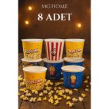 MG HOME 8 Adet Mısır Kovası Cips Kovası Popcorn Kasesi 2200 ML Plastik Kırılmaz Kova Patlamış Mısır