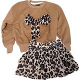 Mg Mini Giyim Leopar Desenli Etekli Sweat Takım Kız Çocuk - Açık Kahve - 5 - 6 Yaş