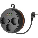 Mg Store 3'lü 1,9m Uzatma Kablosu Akım Korumalı Priz 3xusb 1 x Type-C Griişli Duvar Askılı