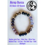 MGA DOĞAL TAŞ Akrep Burcu Bilekliği (Kaplan Gözü Taşı, Sitrin Taşı, Rodonit, Yıldız, Lal Taşı, Obsidyen, Akik Taş)