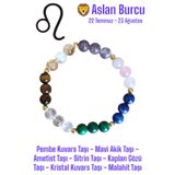 MGA DOĞAL TAŞ Aslan Burcu Bilekliği (Kaplan Gözü, Akik, Pembe Kuvars, Ametist, Sitrin, Kristal Kuvars, Malahit)