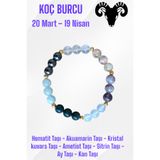 MGA DOĞAL TAŞ Koç Burcu Bilekliği (Hematit, Akuamarin Taşı, Kristal Kuvars, Ametist, Sitrin, Ay Taşı, Kan Taşı)