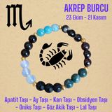 Mga Doğaltaş Akrep Burcu Bileklik (Apatit Taşı, Ay Taşı, Kan Taşı, Obsidyen, Oniks Taşı, Lal Taşı, Göz Akik Taş) - 21-22
