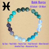 Mga Doğaltaş Balık Burcu Bilekliği (Ay Taşı, Ametist, Yeşil Akik, Yeşim, Akuamarin, Mavi Varasit, Yeşil Varasit) - 17-18