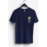 MGAX Balıkçı Balığa Giden Sevimli Ayı Arma Baskılı Regular Sıfır Yaka %100 Pamuk Unisex Penye T-Shirt - Lacivert