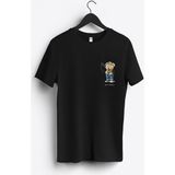 MGAX Balıkçı Balığa Giden Sevimli Ayı Arma Baskılı Regular Sıfır Yaka %100 Pamuk Unisex Penye T-Shirt - Siyah - 3XL
