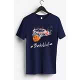 MGAX Basketbol Basketball Pota Baskılı Regular Sıfır Yaka %100 Pamuk Unisex Penye T-Shirt - Lacivert