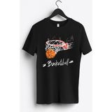 MGAX Basketbol Basketball Pota Baskılı Regular Sıfır Yaka %100 Pamuk Unisex Penye T-Shirt - Siyah - 3XL
