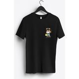 MGAX Sevimli Ayı Dalgıç Şnorkelle Dalmaya Arma Baskılı Regular Sıfır Yaka %100 Pamuk Unisex Penye T-Shirt - Siyah - XL