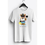 MGAX Sevimli Ayı Dalgıç Şnorkelle Dalmaya Baskılı Regular Sıfır Yaka %100 Pamuk Unisex Penye T-Shirt - Beyaz - XL