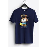 MGAX Sevimli Ayı Dalgıç Şnorkelle Dalmaya Baskılı Regular Sıfır Yaka %100 Pamuk Unisex Penye T-Shirt - Lacivert - XL