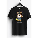 MGAX Sevimli Ayı Dalgıç Şnorkelle Dalmaya Baskılı Regular Sıfır Yaka %100 Pamuk Unisex Penye T-Shirt - Siyah - 3XL