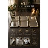 Mge Store 6’lı Kahve Çay Sunum Tepsi Seti Dekoratif Sunum Tepsisi Şık Gold Gül Çerçeveli Nişan Çeyiz Söz Davet - Gümüş