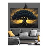 Mgi Design Altın Işıklı Yaşlı Ağaç Dekoratif Kanvas Tablo, 70x100 cm, MDF Ahşap Çerçeve