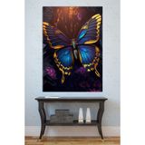 Mgi Design Altın ve Lacivert Kelebek Kanvas Tablo, Modern Doğa Temalı, UV Baskı, 70x100 cm