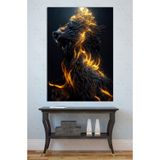 Mgi Design Fantastik Yanan Aslan Kanvas Tablo, Alevli Kral Hayvan Karanlık Estetik, Salon Ofis Dekorasyon, 35x50 cm