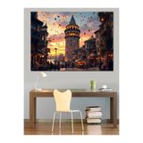 Mgi Design Galata Kulesi Kalabalık Manzarası Dekoratif Kanvas Tablo, Çok Renkli, 70x100 cm, MDF Ahşap Çerçeve