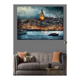 Mgi Design İstanbul Galata Kulesi Dekoratif Kanvas Tablo, MDF Ahşap Çerçeve, 70x100 cm, Çok Renkli