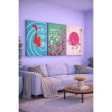 Mgi Design Japon Koi Balığı & Sakura Kanvas Tablo Seti 3’lü – Retro, Super Tasarım, Modern Salon Duvar Dekoru
